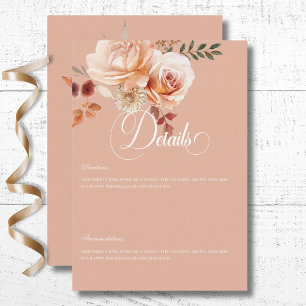 Boho Peach & Rust Floral Peach Blush Details Enclosure Card
