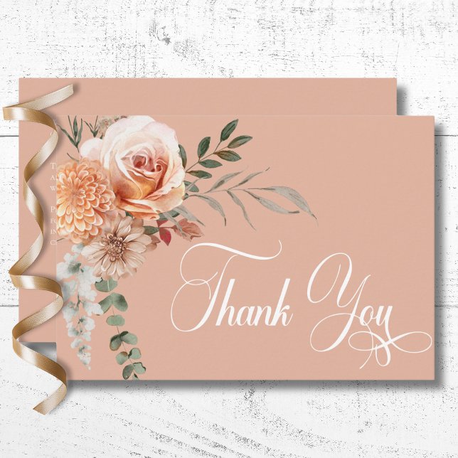 Boho Peach & Rust Floral Peach Blush Wedding Thank You Card (Boho Peach & Rust Floral Peach Blush Wedding Thank You Card)