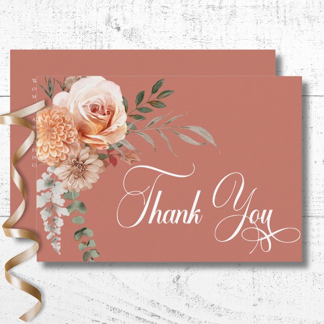 Boho Peach & Rust Floral Rust Wedding Thank You Card (Boho Peach & Rust Floral Rust Wedding Thank You Card)