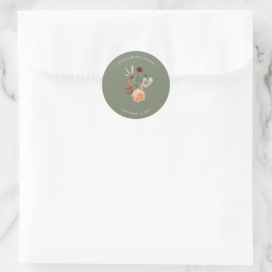Boho Peach & Rust Floral Sage Green Bridal Shower Classic Round Sticker