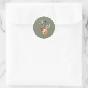 Boho Peach & Rust Floral Sage Green Bridal Shower Classic Round Sticker