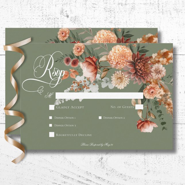 Boho Peach & Rust Floral Sage Green Dinner RSVP Card (Boho Peach & Rust Floral Sage Green Dinner RSVP Card)