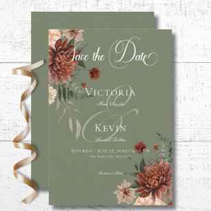 Boho Peach & Rust Floral Sage Green Wedding Save The Date