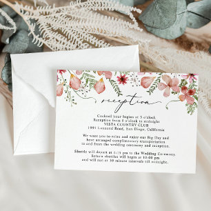 Boho Peach Watercolor Floral Wedding Reception Enclosure Card