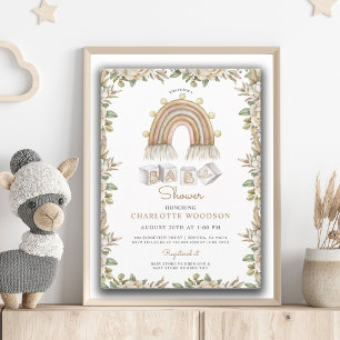 Boho Peach Watercolor Rainbow Baby Shower Invitation