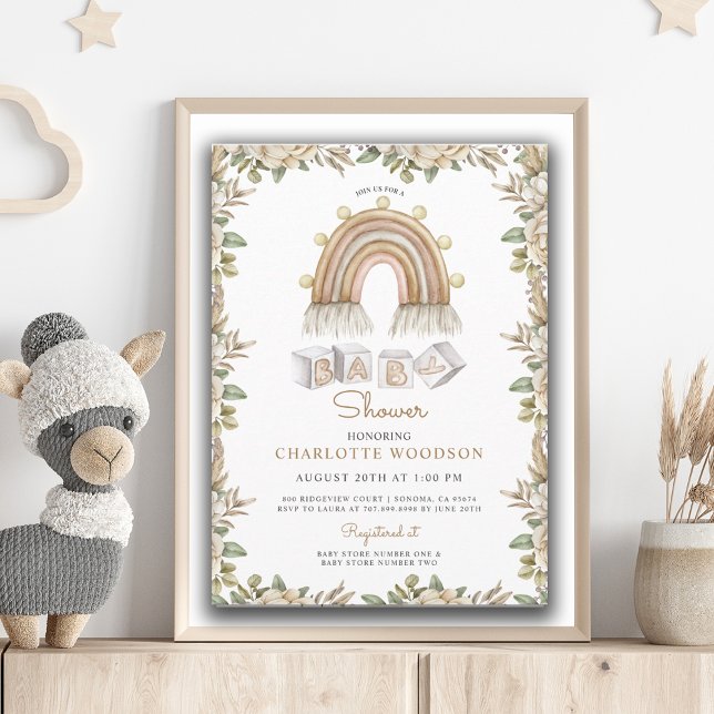 Boho Peach Watercolor Rainbow Baby Shower Invitation (Creator Uploaded)