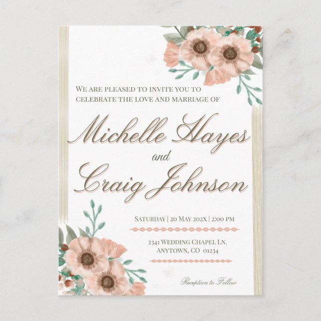 BOHO Peach Wedding Postcard (Front)