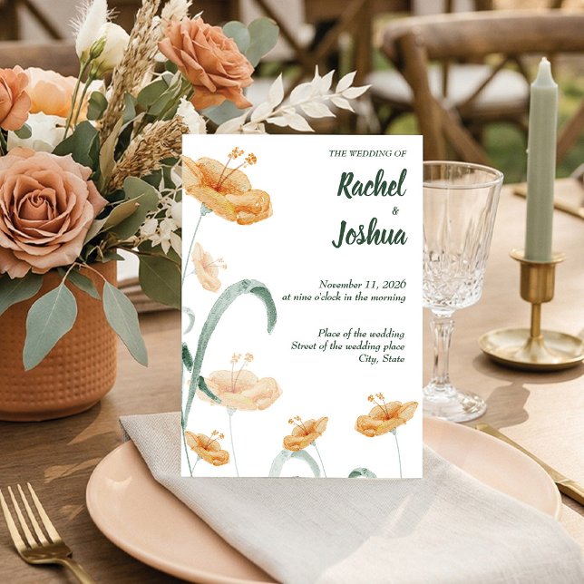 Boho Peach Wildflower & Sage Green Wedding Invitation (Boho Terracotta Orange & Sage Floral Wedding Invitation.)