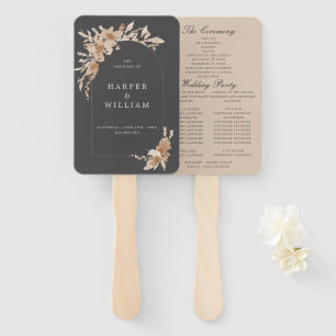 boho peach wildflowers wedding program hand fan