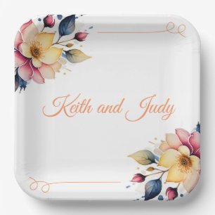 Boho Peachy Floral Paper Plate