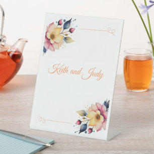 Boho Peachy Floral Pedestal Sign