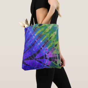 Boho Peacock Blue Green Abstract Batik Tie Dye Art Tote Bag