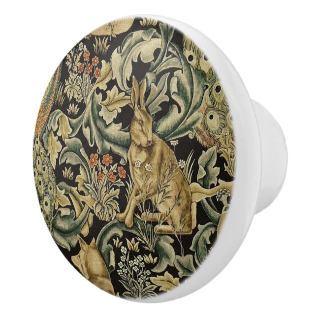 Boho Peacock Rabbit Hare Forest Animals Ceramic Knob (Right)
