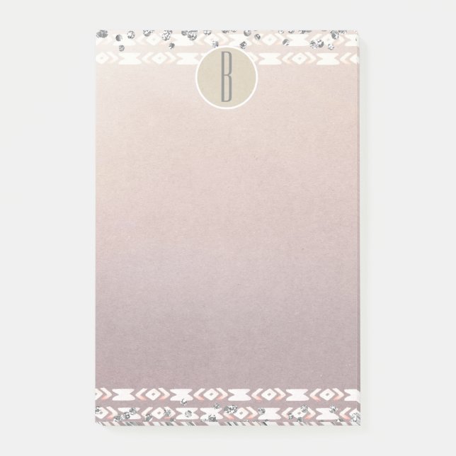 Boho Pearl Shimmer Glam Kraft Rustic Monogram Post-it Notes (Front)