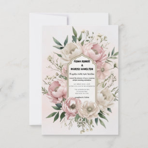 Boho Peonies Blush & Ivory Floral Wedding Save The Date