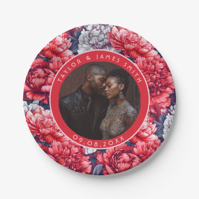 Boho Peonies Plates For Wedding Party (Front)