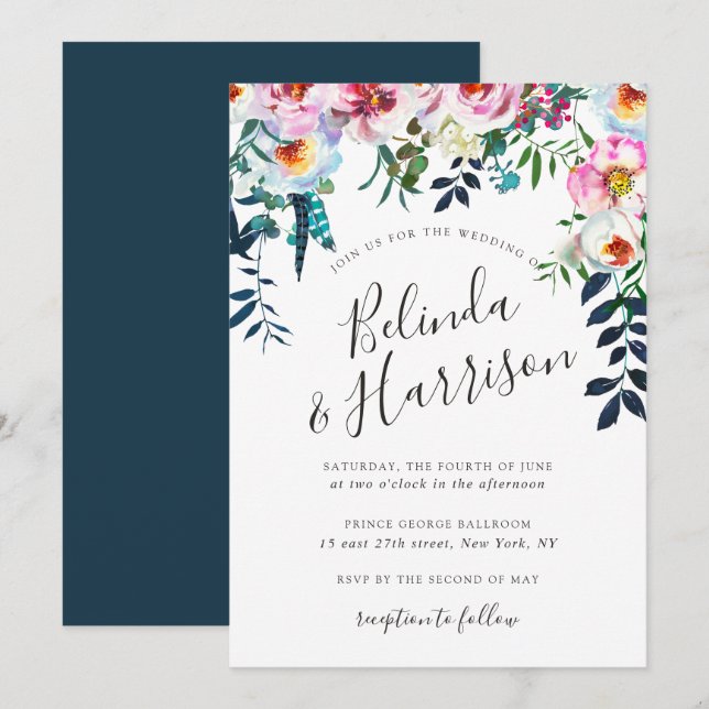 Boho Peonies Wedding Invitation (Front/Back)