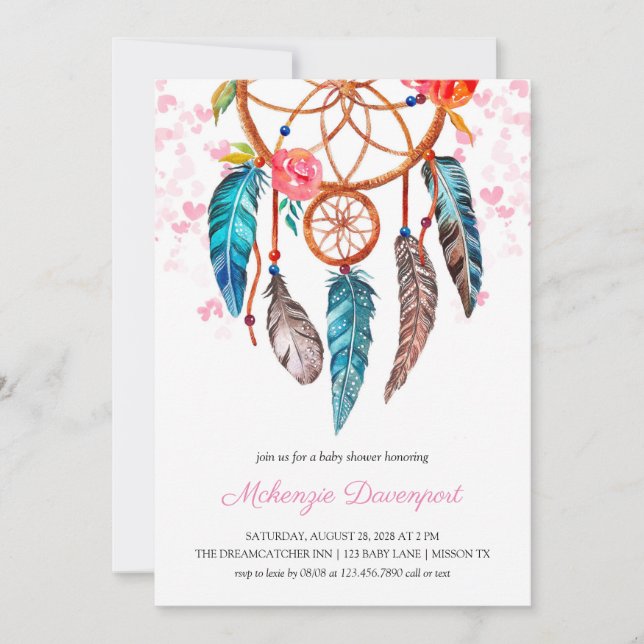Boho peony Floral Dreamcatcher Girl Baby Shower Invitation (Front)