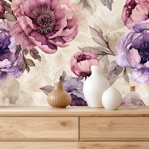Boho Peony Floral Watercolor Wallpaper