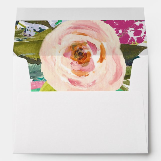 Boho Peony Return Address Liner Wedding Envelope (Back (Bottom))