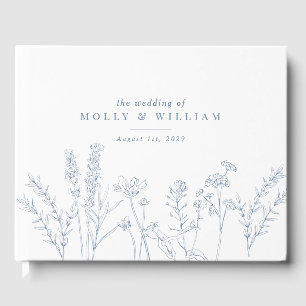 Boho Periwinkle Blue Wildflower Wedding Guest Book