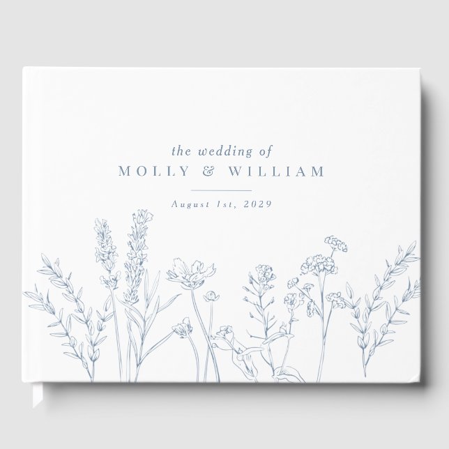 Boho Periwinkle Blue Wildflower Wedding Guest Book (Front)