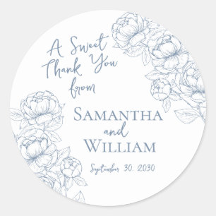 Boho Periwinkle Floral Wedding Thank You Favour Classic Round Sticker