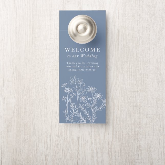 Boho Periwinkle Wildflower Wedding Hotel Door Hanger (On Knob)