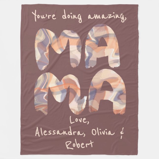 Boho Personalised Mama Kids Name Fall Plaid Waves  Fleece Blanket (Front)