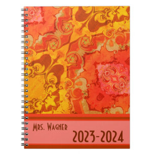 Boho Personalized Teacher Pretty Modern Orange  Notebook