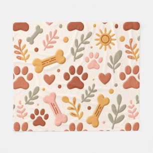 Boho Pet Blanket Cosy Paw Print & Heart Design
