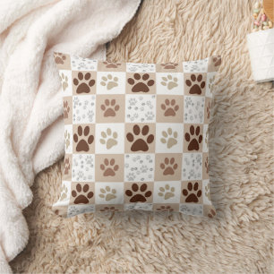 Boho Pet Paw Chequered Pattern Cushion