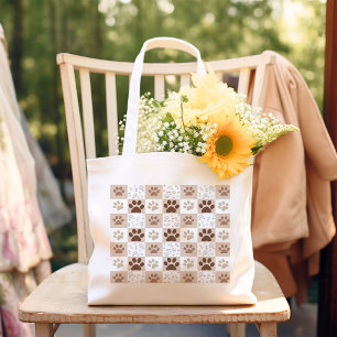 Boho Pet Paw Chequered Tote Bag