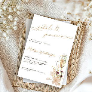 Boho Petals & Prosecco Fancy Script Bridal Shower Invitation