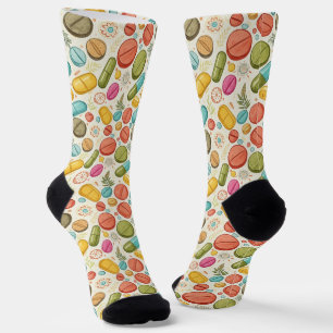 Boho Pharmacy Socks with Flowers & Pills in Earthy