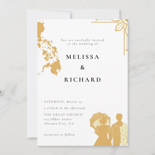 Boho Philippines Sun Wedding Invitation Filipino (Front)