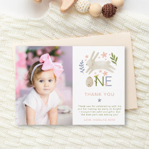Boho Photo 1st Birthday Thank You Card