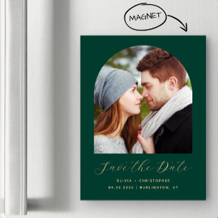 Boho Photo Arch Emerald Green Gold Save the Date Magnetic Invitation