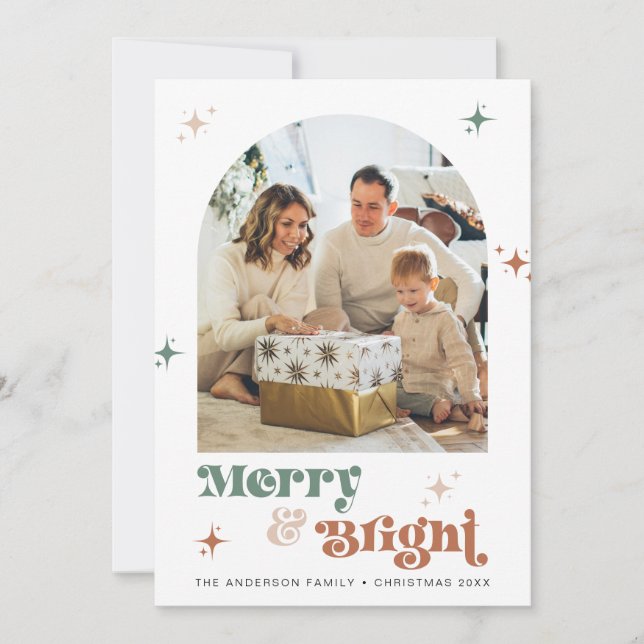 Boho Photo Christmas Card Merry and Bright Holiday (Front)