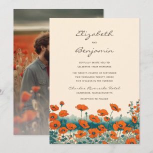 Boho Photo Floral Wildflower Wedding Invitation