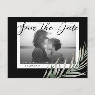 Boho Photo Foliage Black & White Save the Date  Postcard