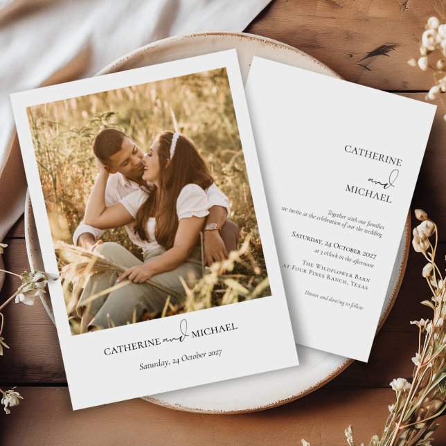 Boho Photo Modern Minimalist Wedding Invitation (Creator Uploaded)