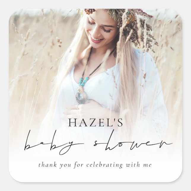 Boho Photo Overlay Script Baby Shower Thank You Square Sticker (Front)