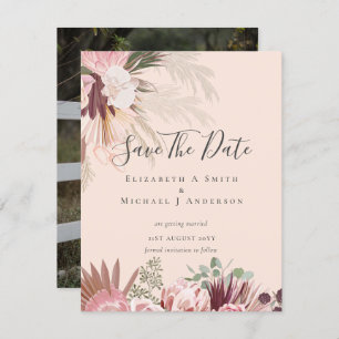 BOHO PHOTO SAVE DATES - Pampas Grass Burgundy
