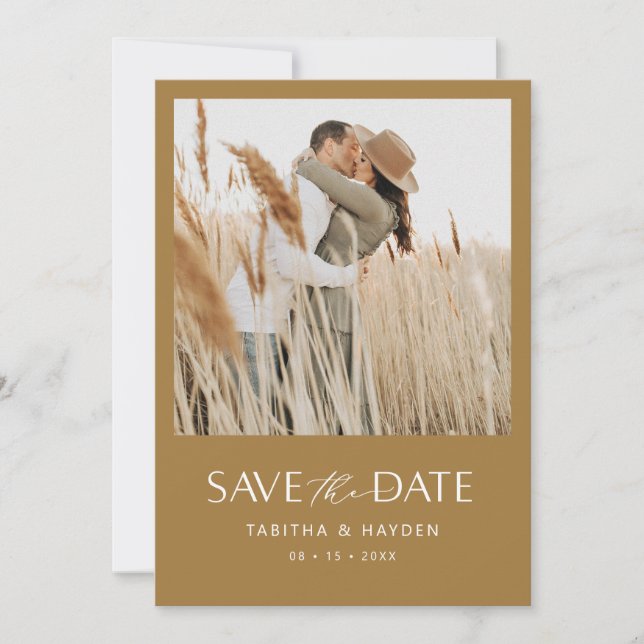 Boho Photo Save The Date Card Minimalist Wedding (Front)
