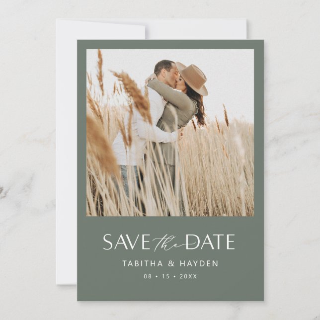 Boho Photo Save The Date Card Minimalist Wedding (Front)