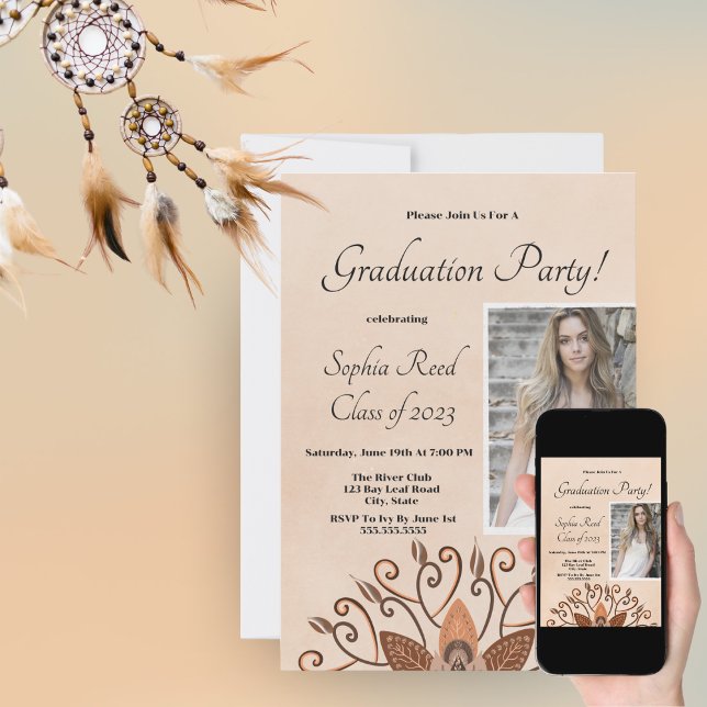 Boho Photo Terracotta Mandala Graduation  Invitation (Creator Uploaded)
