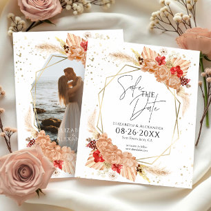 Boho Photo Terracotta Wedding Save The Date