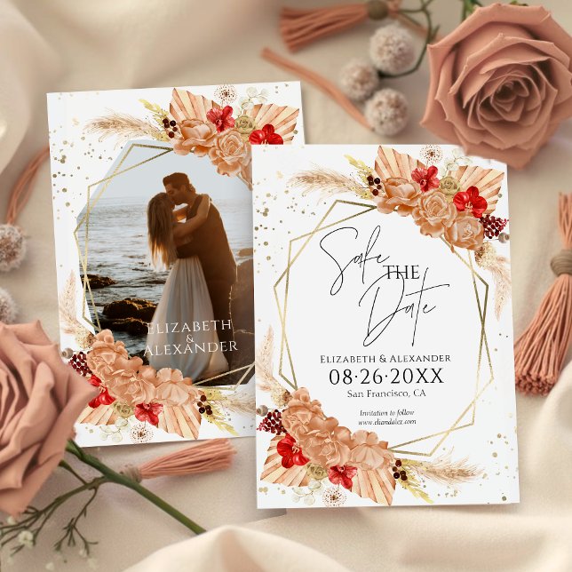 Boho Photo | Terracotta Wedding Save The Date Invitation (Creator Uploaded)
