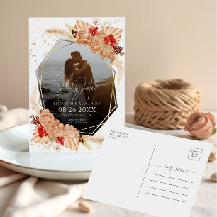 Boho Photo Terracotta Wedding Save The Date Postcard